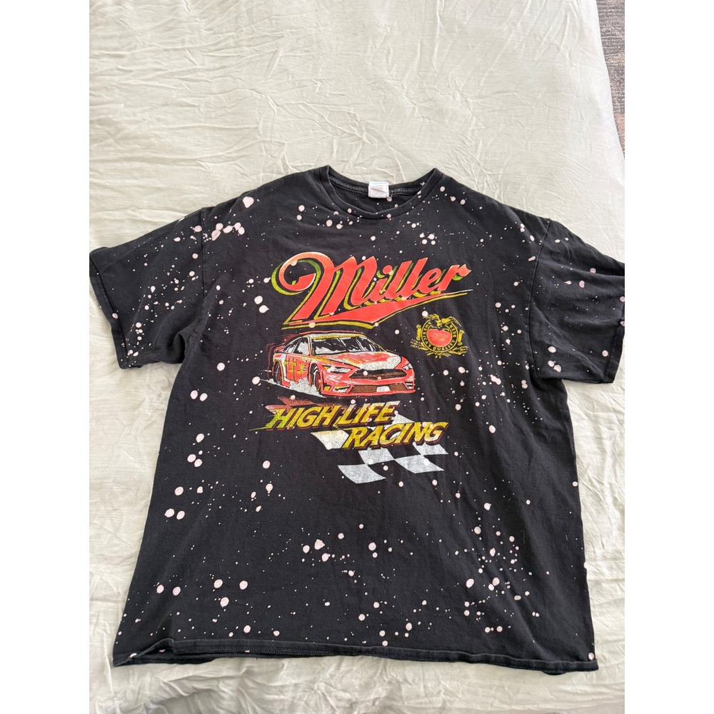 Junk Food Miller High Life Racing Tee Bleach Splatter Y2K NASCAR Streetwear